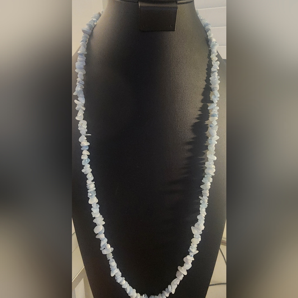 Elegant Blue Tourmaline And Tanzanite Stone Necklace, 16.5".